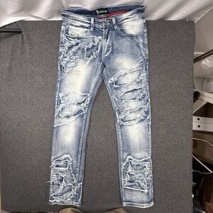 Makobi Distressed Skinny Jeans 32x32 Light Wash Ripped Denim